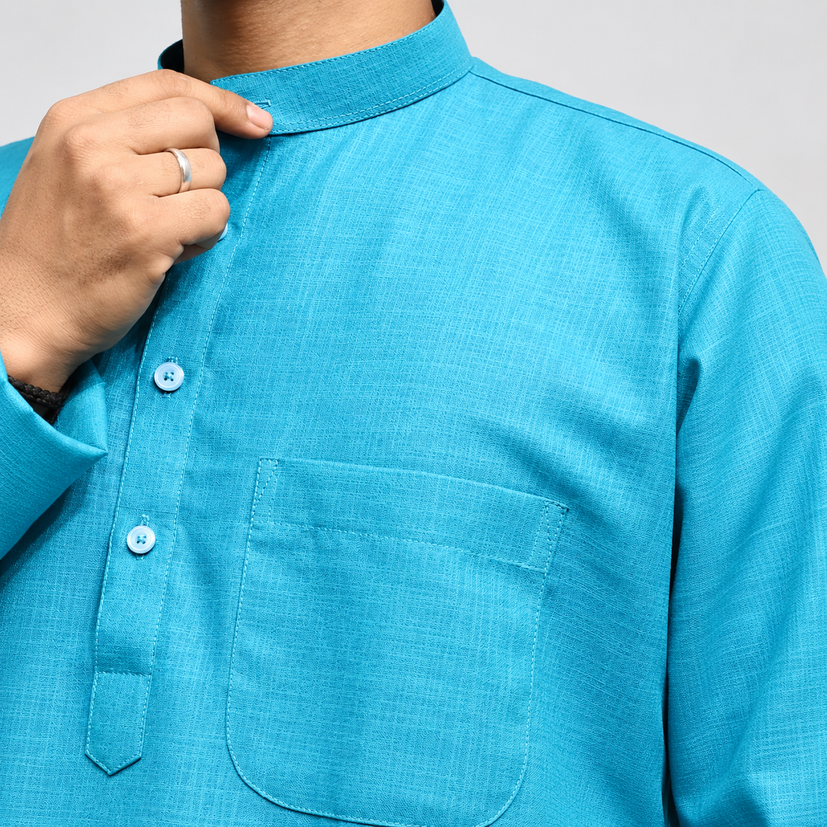 Sky Blue Cotton men’s kurta collar detailing