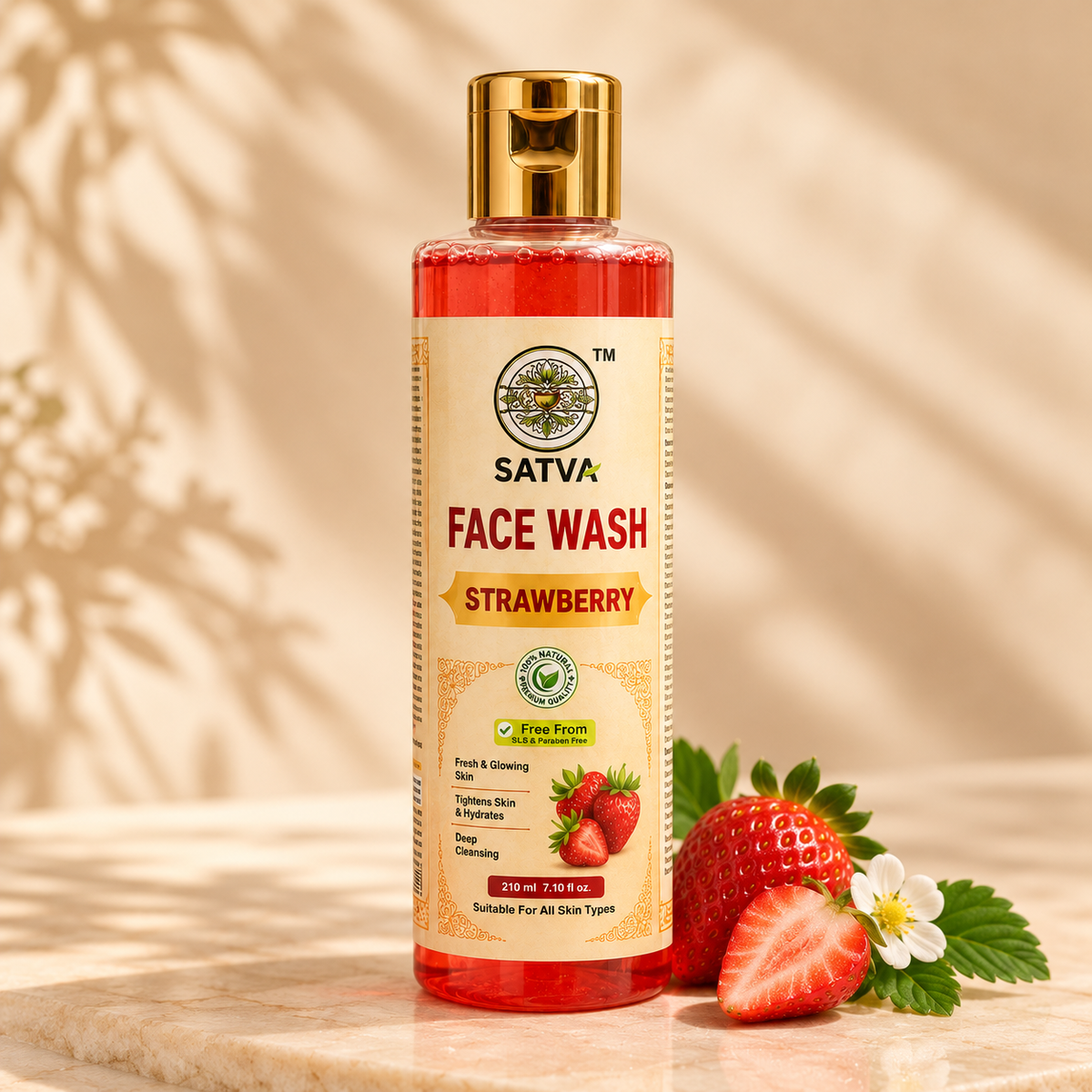 SATVA Strawberry Face Wash 210ml SLS and Paraben Free with Strawberry Fruit