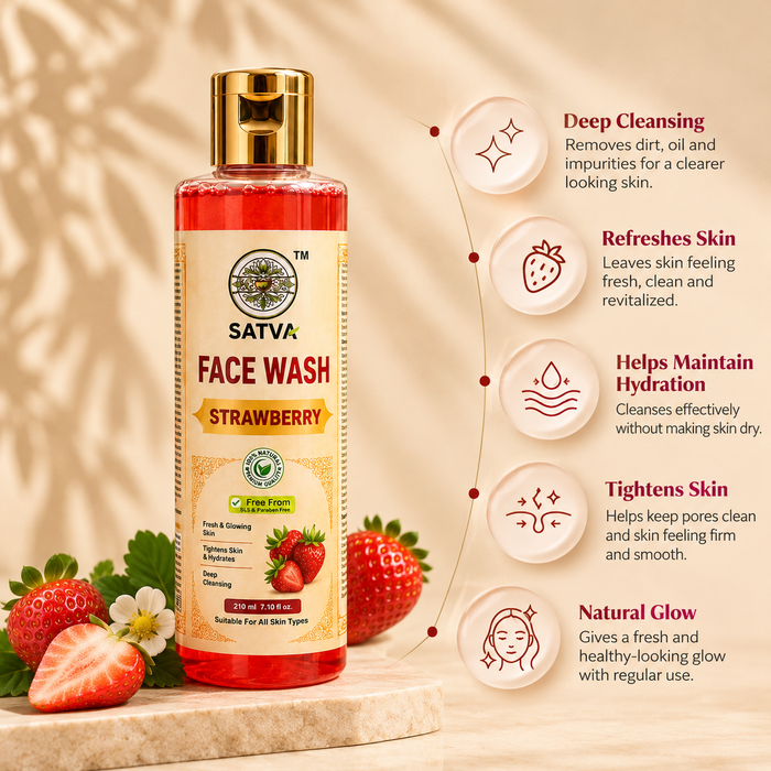 SATVA Strawberry Face Wash – SLS & Paraben Free, Fresh & Glowing Skin, 210ml