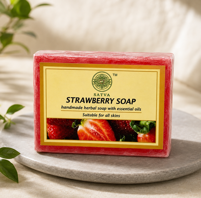 Satva Strawberry Soap | Handmade Herbal Bath Soap with Strawberry Extract | 125g