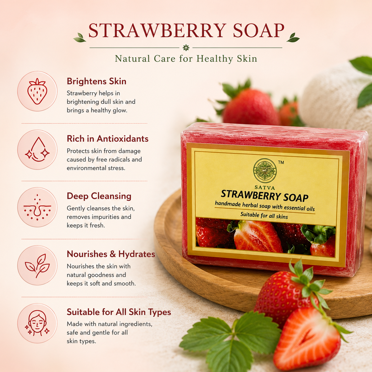 Handmade Strawberry Soap for Fresh and Soft Skin