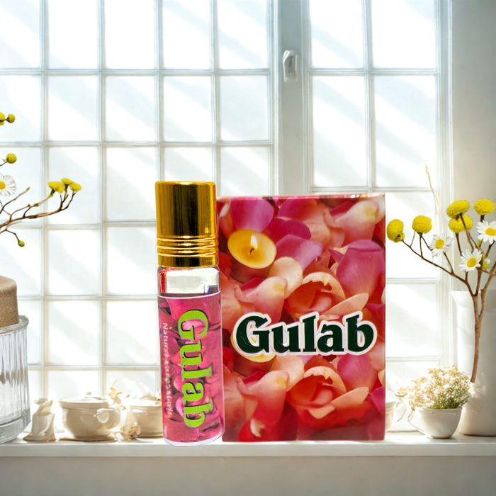 Khadi Handcrafted Gulab (Rose) Roll-On Perfume 8ml – 100% Alcohol-Free Natural Attar – Laong-Lasting Floral Fragrance for Men & Women l
