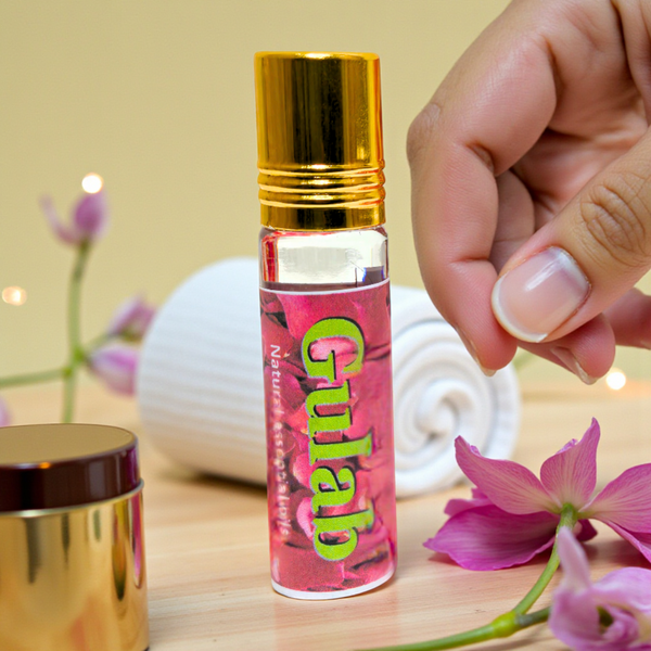 Khadi Handcrafted Gulab (Rose) Roll-On Perfume 8ml – 100% Alcohol-Free Natural Attar – Laong-Lasting Floral Fragrance for Men & Women l