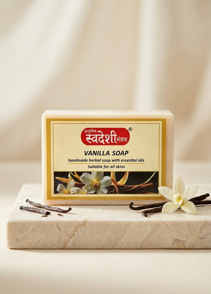 Adhunik Swadeshi Bhandar Vanilla Soap – Handmade Herbal Bath Bar with Essential Oils for Soft & Nourished Skin(125g)