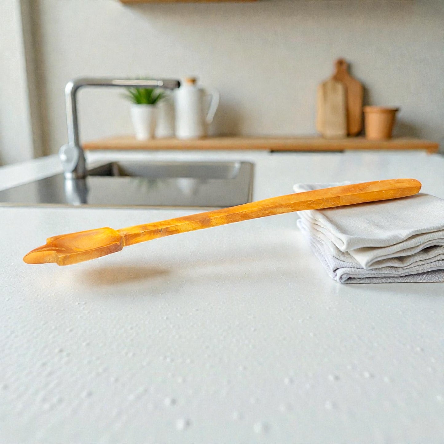 Wooden Hawan Spoon – Long Handle Natural Wood Ladle for Pooja & Havan