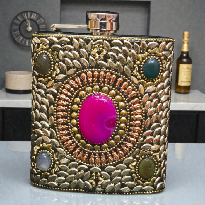 Wine Bottle with Pick Big Stone | Decorative Wine Bottle Showpiece with Stone Accent | Classic Home Decor Tabletop Decorative Bottle | Gift Item | Size 5 x 4 Inch