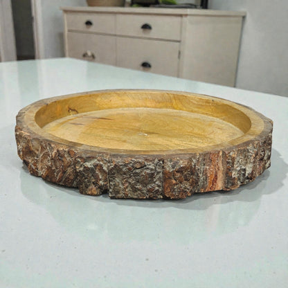 Natural Wooden Tree Cutout Tray – Round Rustic Wood Serving & Decor Tray