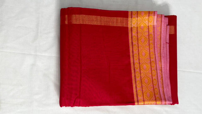 Adhunik Swadeshi Bhandar Red Cotton Dhoti Set with Angavastram | Traditional Pooja & Festive Wear