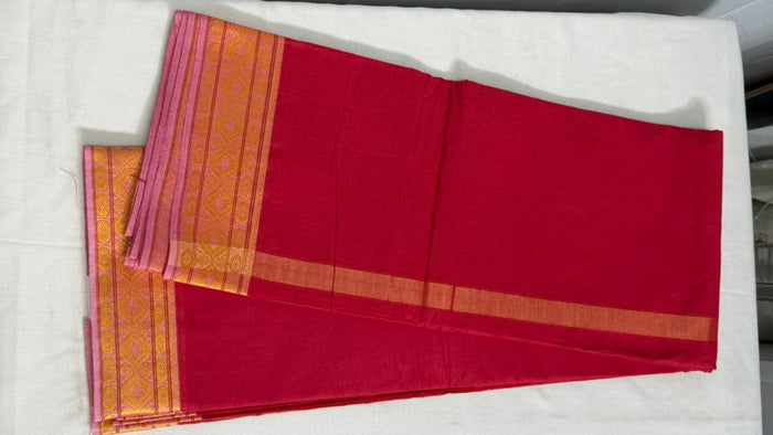 Adhunik Swadeshi Bhandar Red Cotton Dhoti Set with Angavastram | Traditional Pooja & Festive Wear