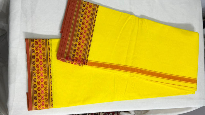 Adhunik Swadeshi Bhandar Yellow Cotton Dhoti Set with Angavastram | Traditional Pooja & Festive Wear
