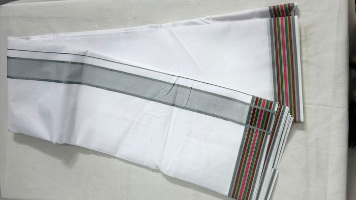 Adhunik Swadeshi Bhandar White Cotton Dhoti Set with Angavastram | Traditional South Style Pooja & Festive Wear