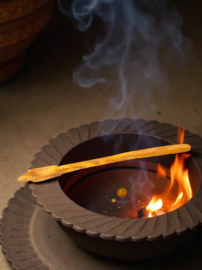 Wooden Hawan Spoon – Long Handle Natural Wood Ladle for Pooja & Havan