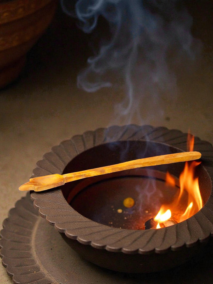 Wooden Hawan Spoon – Long Handle Natural Wood Ladle for Pooja & Havan