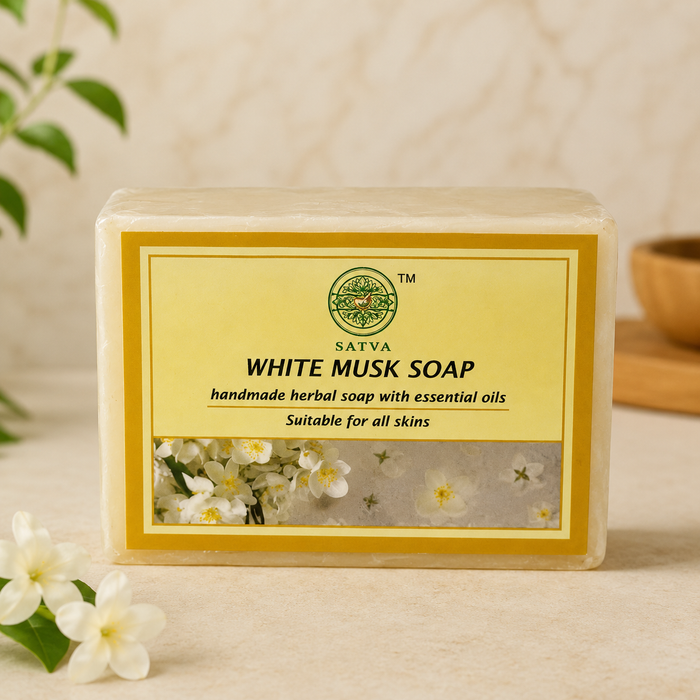 Satva White Musk Soap | Handmade Herbal Bath Soap with White Musk Fragrance | 125g