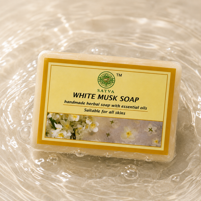 Satva White Musk Soap | Handmade Herbal Bath Soap with White Musk Fragrance | 125g