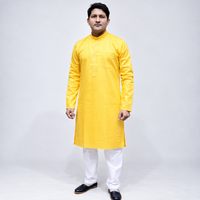 Yellow Cotton Men’s Kurta – Mandarin Collar, Full Sleeves & Chest Pocket