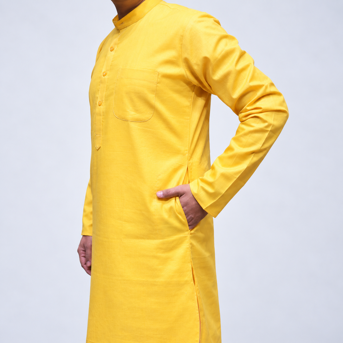 Yellow Cotton men’s kurta side view