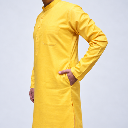 Yellow Cotton men’s kurta side view
