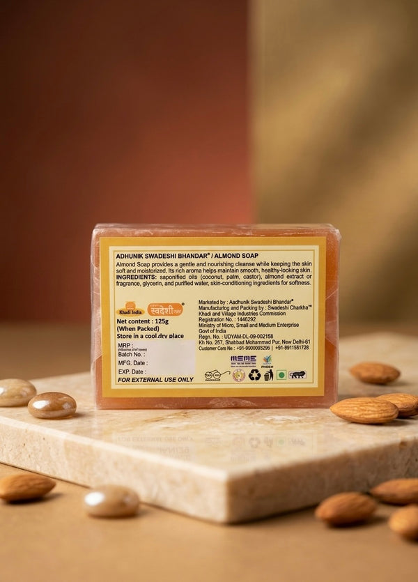 Adhunik Swadeshi Bhandar Almond Soap – Handmade Herbal Bath Bar with Essential Oils for Nourished & Soft Skin(125g)