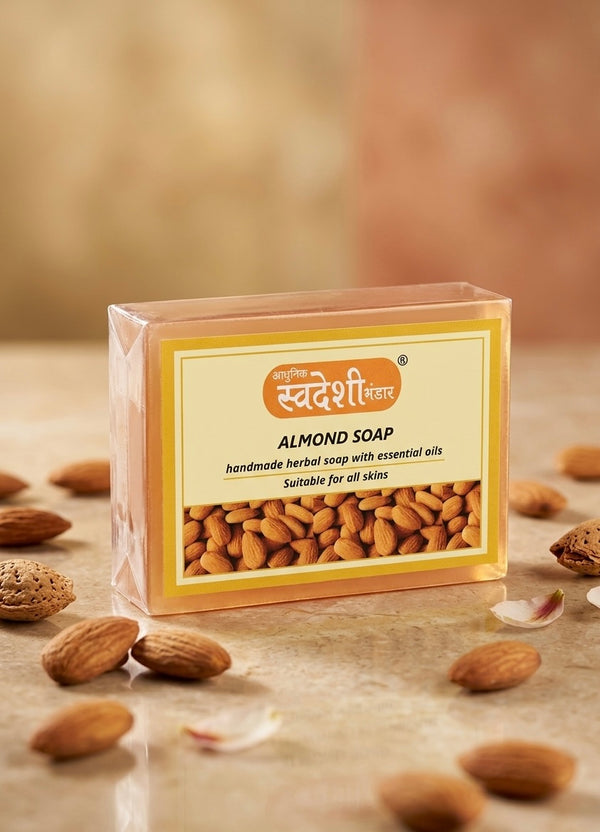 Adhunik Swadeshi Bhandar Almond Soap – Handmade Herbal Bath Bar with Essential Oils for Nourished & Soft Skin(125g)