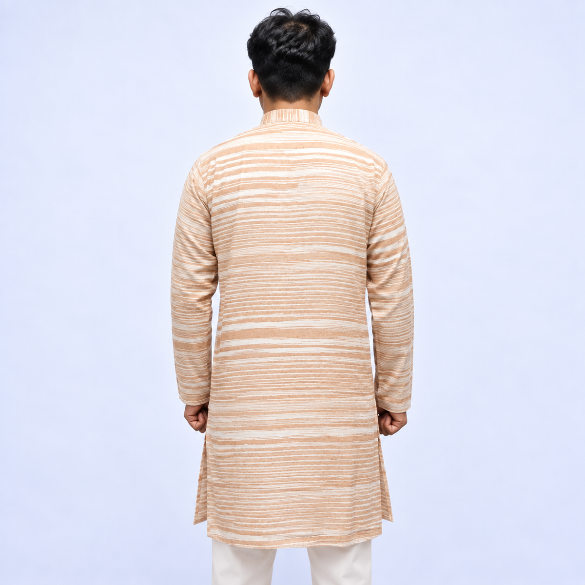 Striped beige men’s kurta back view