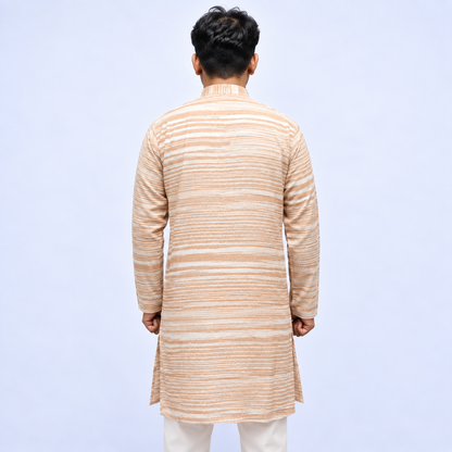 Striped beige men’s kurta back view