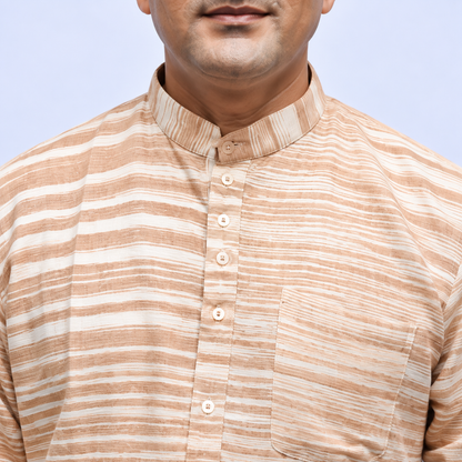Beige Khadi cotton kurta with Mandarin collar