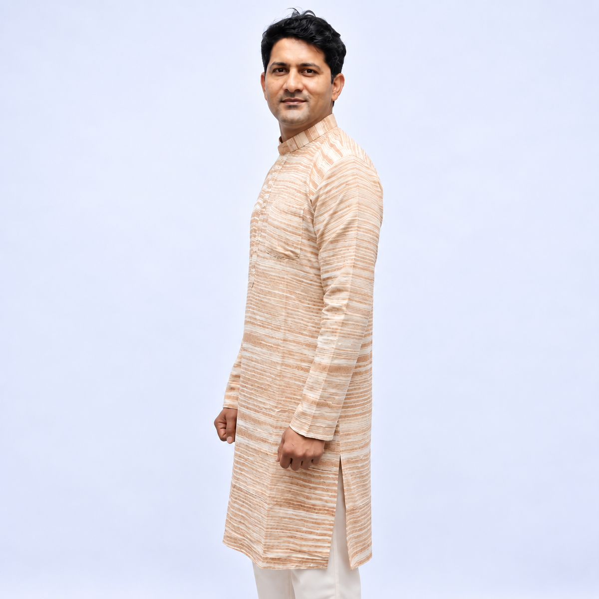 Beige full sleeve traditional kurta for men