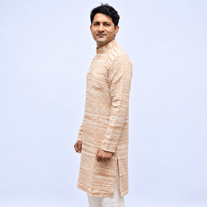 Beige full sleeve traditional kurta for men
