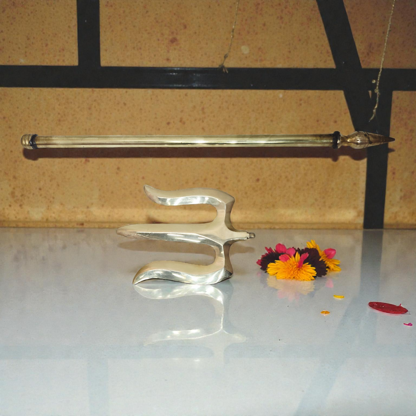 Brass Trishul for Pooja 25 Inch |Shiv Trident for Temple Décor|Pital Golden Finish Lord Shiva Trishul