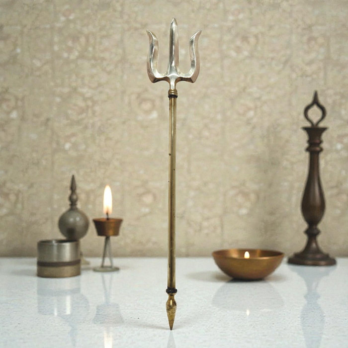 Brass Trishul for Pooja 25 Inch |Shiv Trident for Temple Décor|Pital Golden Finish Lord Shiva Trishul