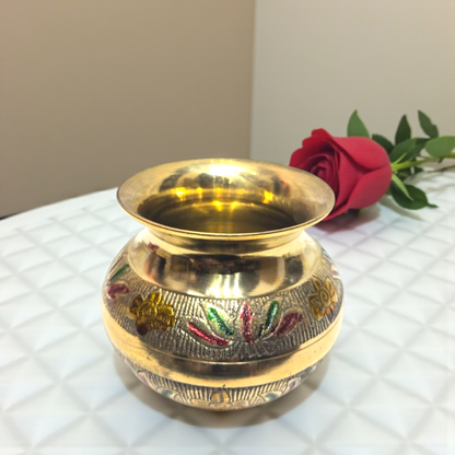 Pure Brass Pooja Lota | Handcrafted Engraved Kalash for Daily Puja