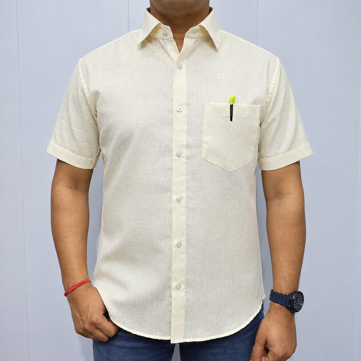 Ivory Half Sleeve Cotton Shirt – Textured Fabric