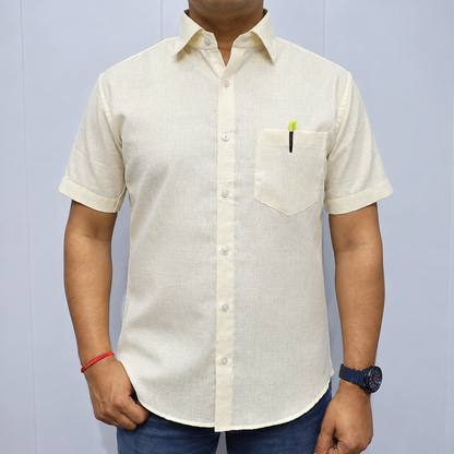 Ivory Half Sleeve Cotton Shirt – Textured Fabric