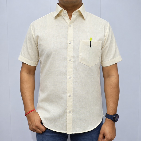 Ivory Cotton Shirt for Men – Half Sleeve Textured Casual Shirt