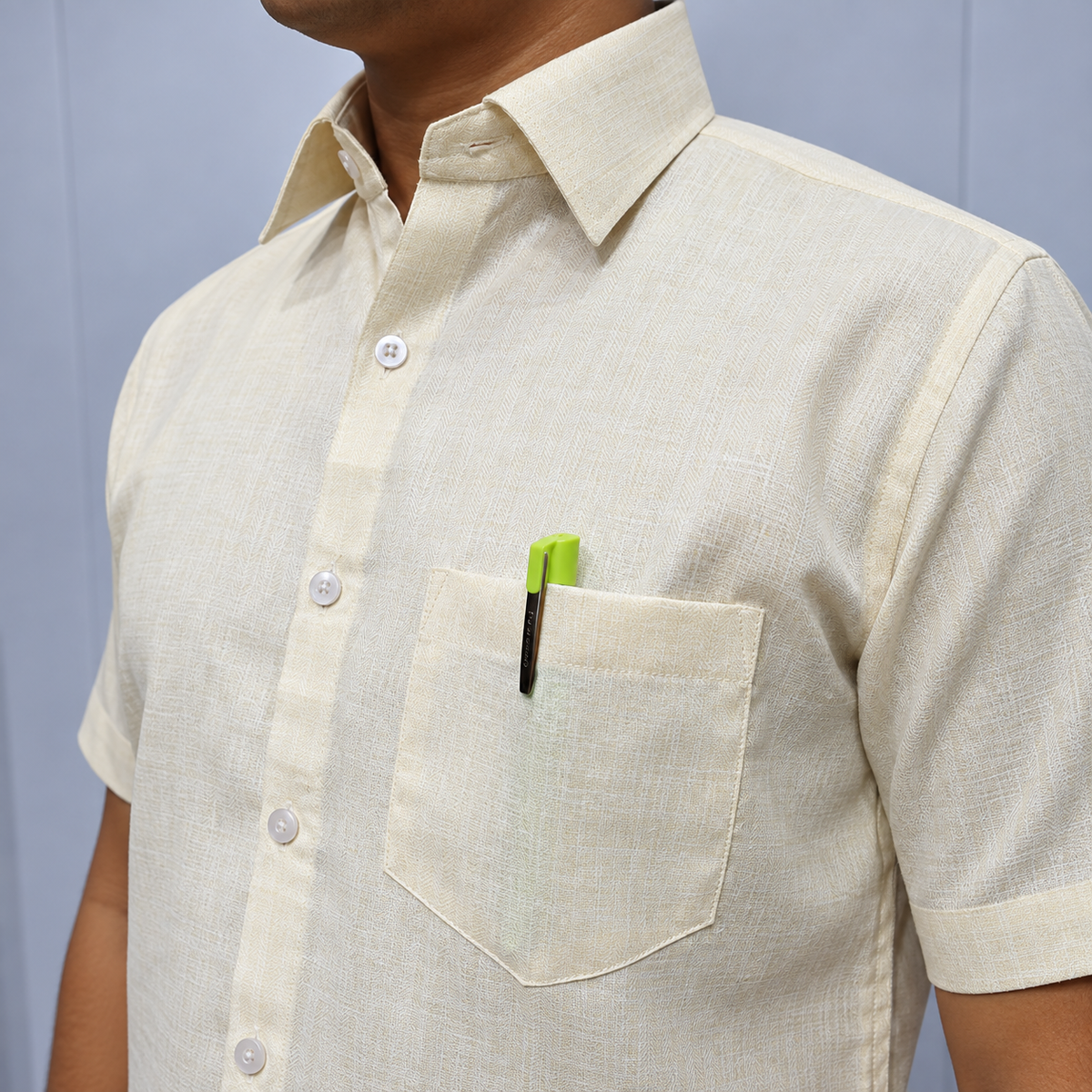 Ivory Men's Cotton Shirt – Collar and Chest Pocket Detail