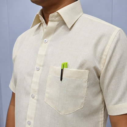Ivory Men's Cotton Shirt – Collar and Chest Pocket Detail
