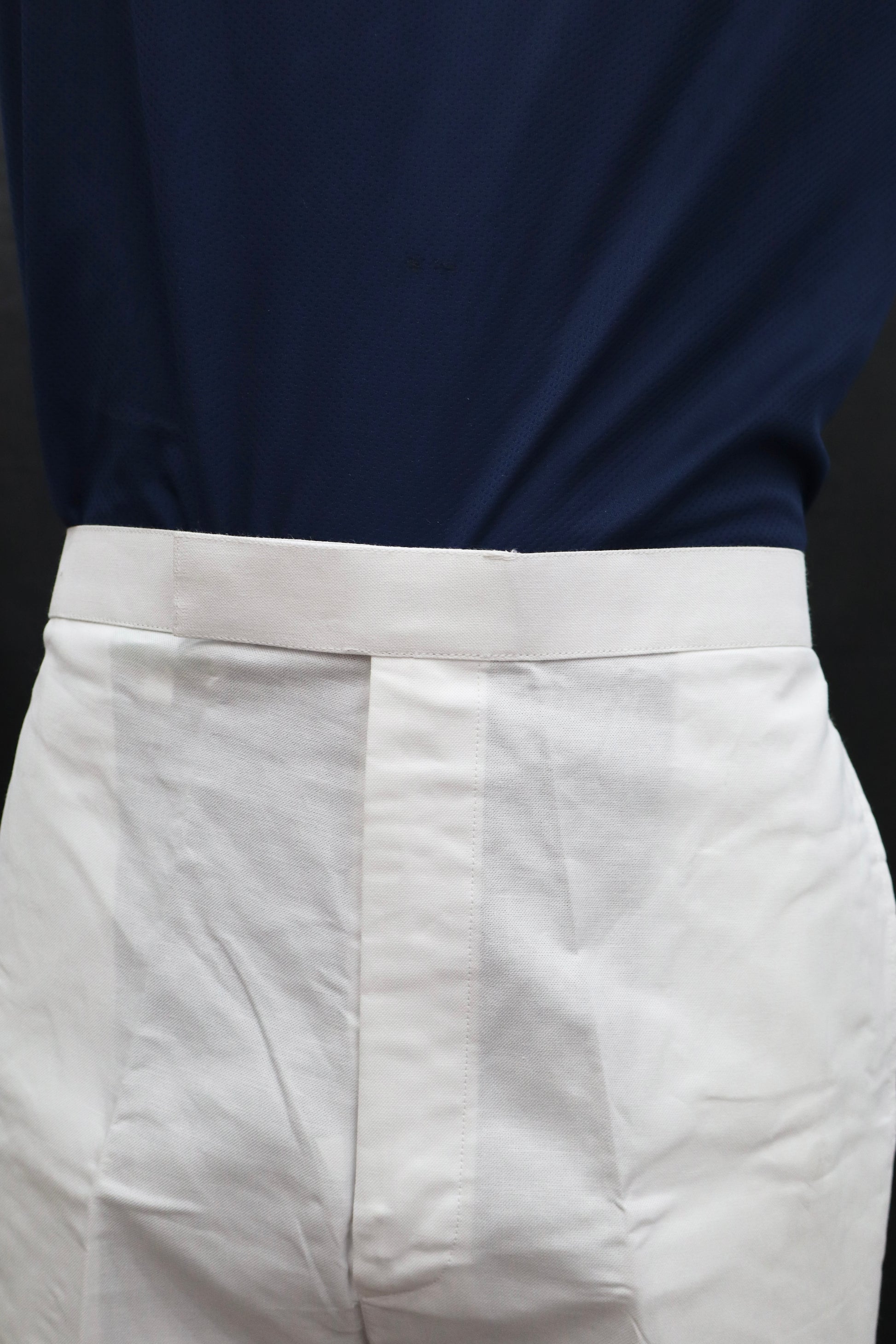 Front belt design detail of men white cotton pant style pajama