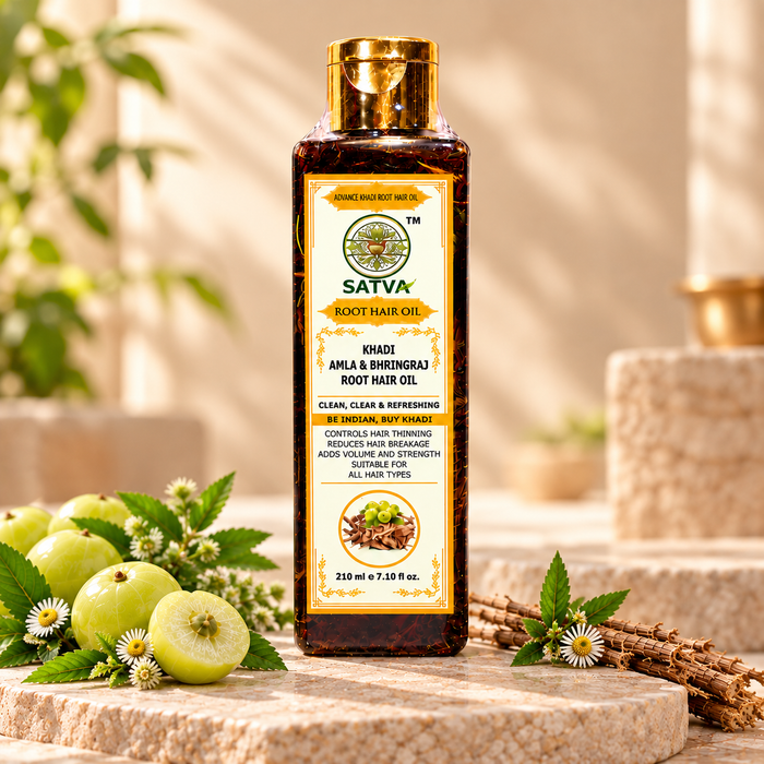 SATVA Khadi Amla & Bhringraj Root Hair Oil – 210ml | Advanced Khadi Hair Oil