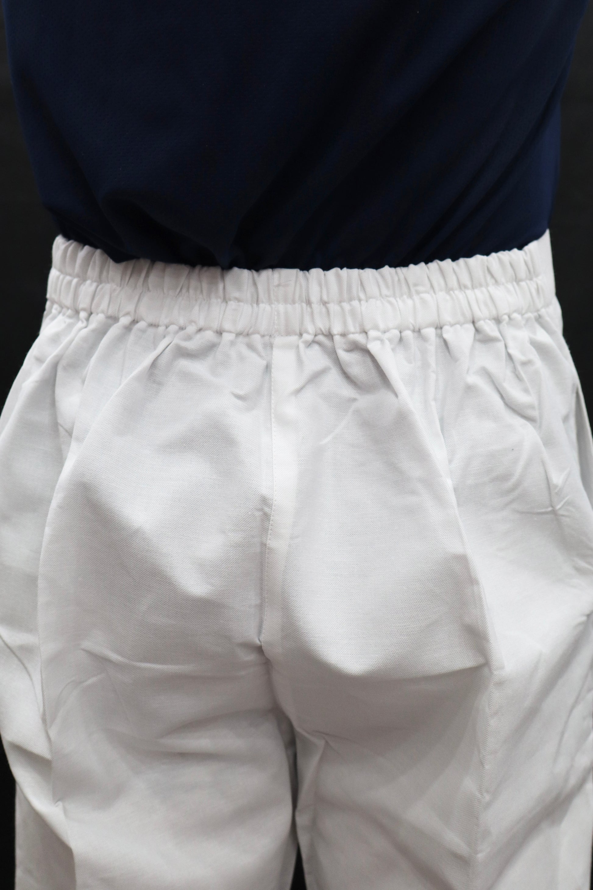White cotton pajama elastic waistband detail