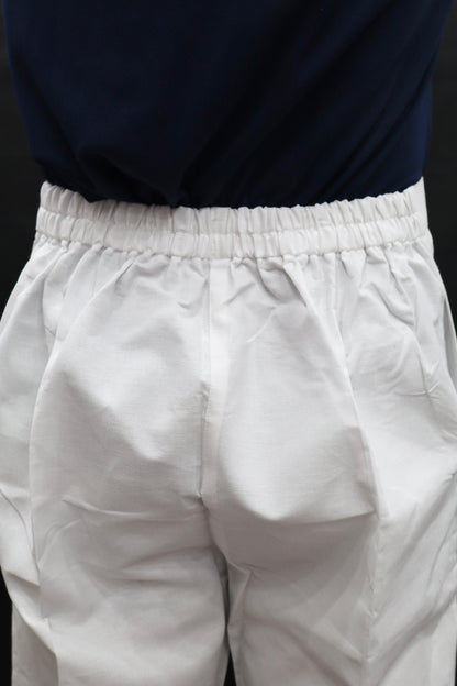 White cotton pajama elastic waistband detail