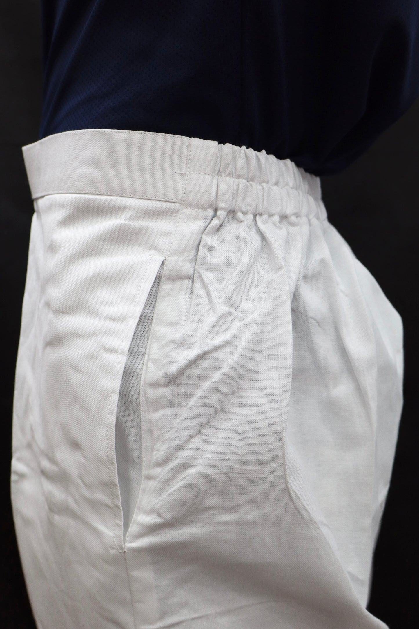 Half elastic back waist detail of white cotton pajama