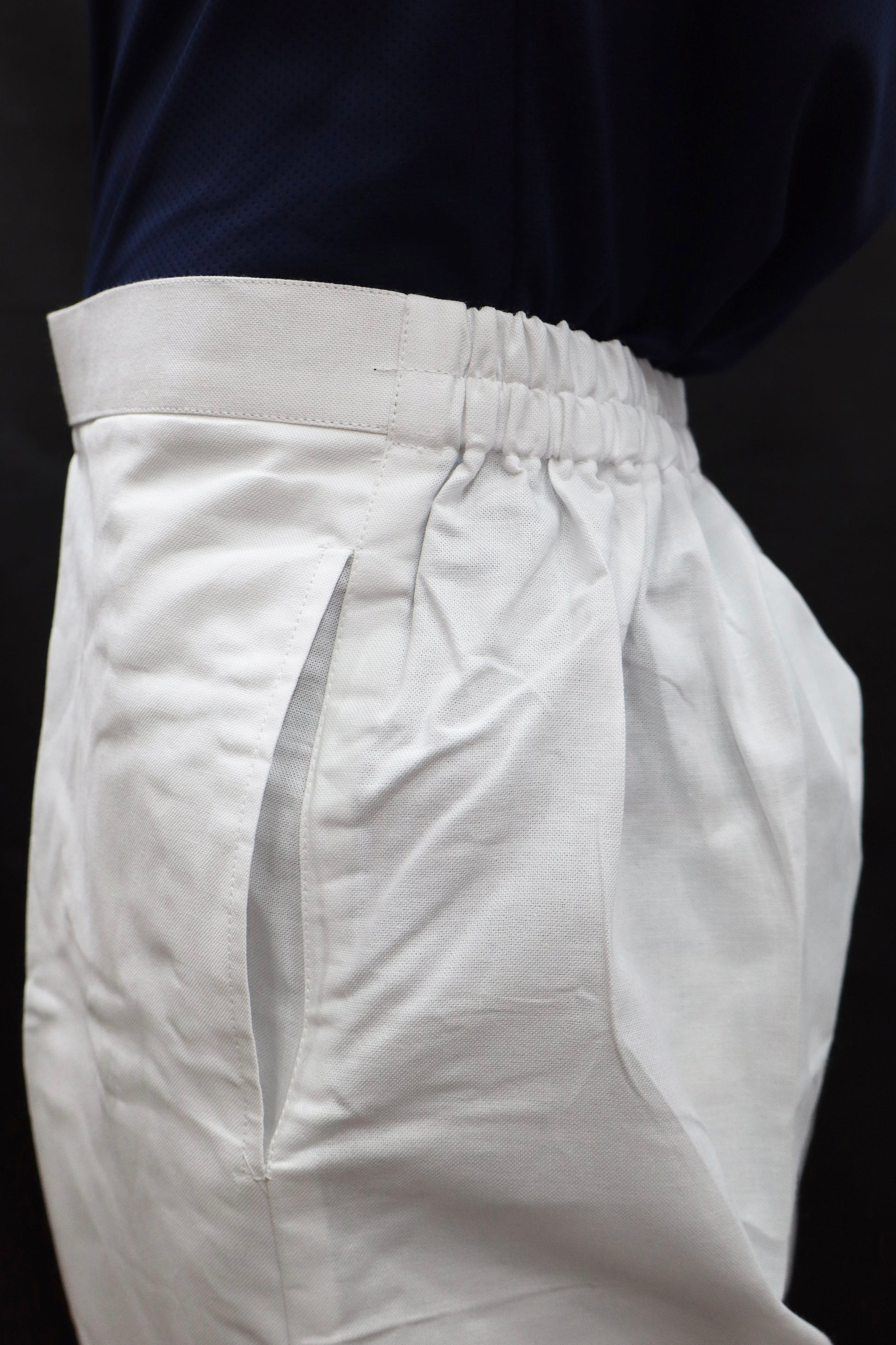 Half elastic back waist detail of white cotton pajama