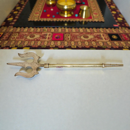 Brass Trishul on Stand - Shiva's Mahadev's Energized Trishul for Pooja Room