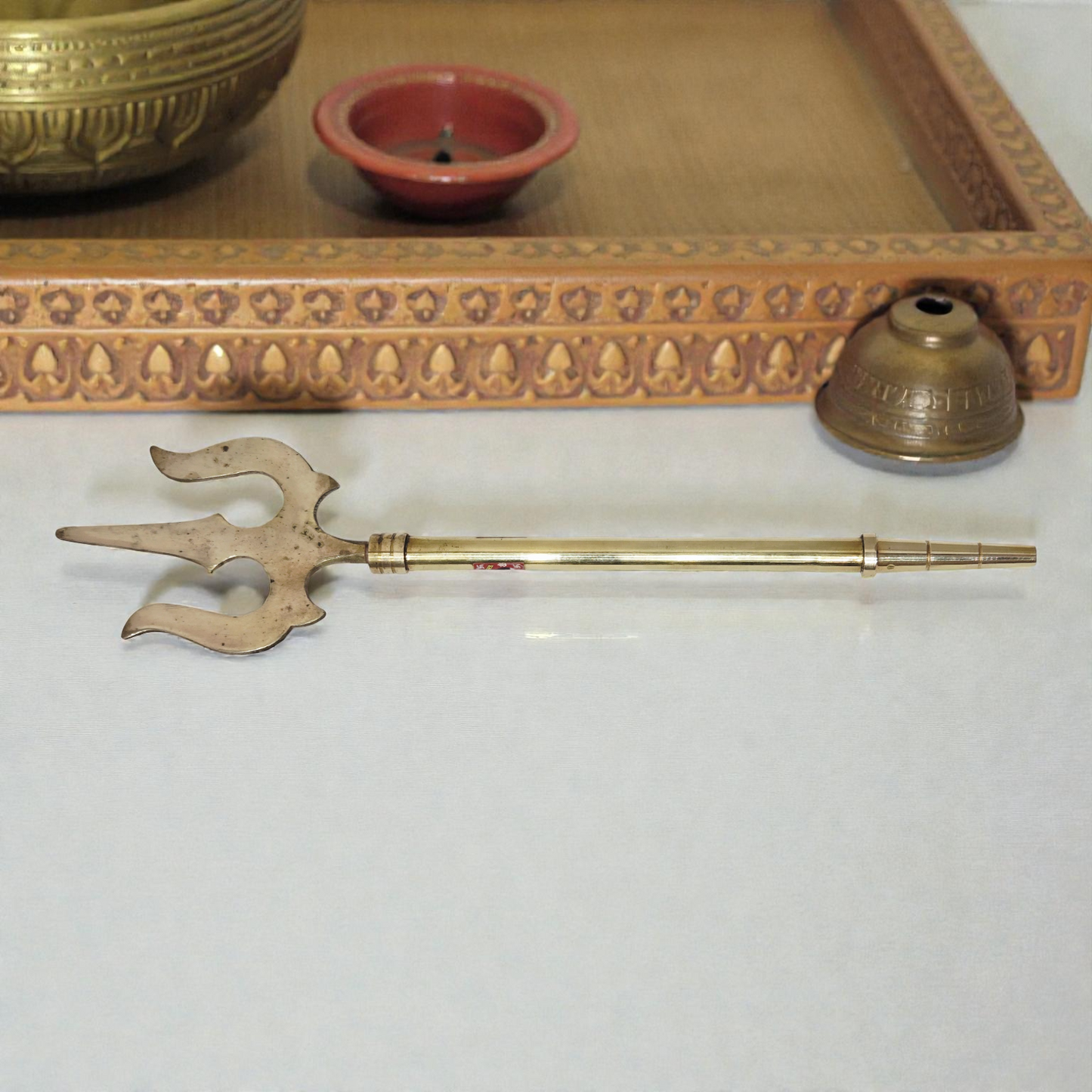 Brass Trishul on Stand - Shiva's Mahadev's Energized Trishul for Pooja Room