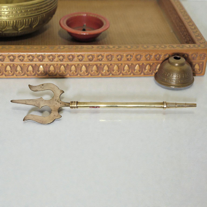 Brass Trishul on Stand - Shiva's Mahadev's Energized Trishul for Pooja Room