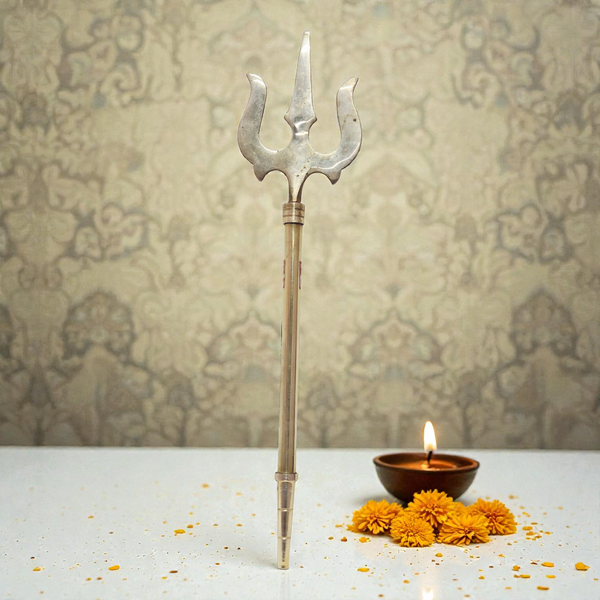 Brass Trishul on Stand - Shiva's Mahadev's Energized Trishul for Pooja Room