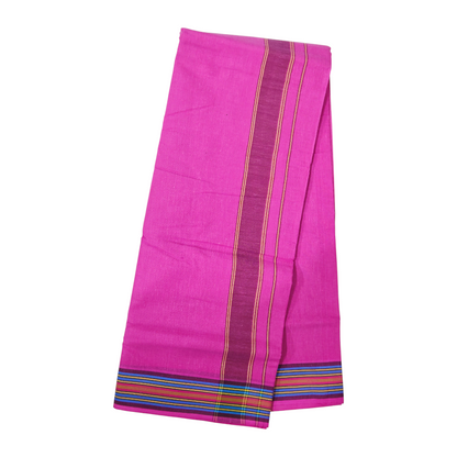 Premium pink khadi cotton dhoti with elegant purple stripe design