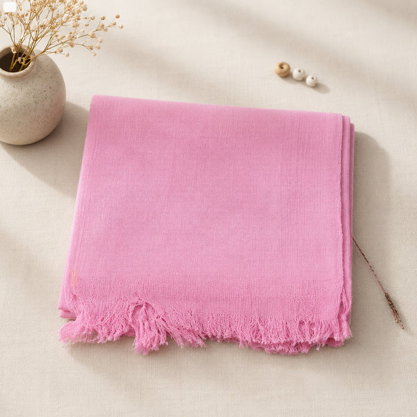 Premium Pink Khadi Cotton Khesh – Solid Handwoven Heavy Blanket / Throw with Fringes