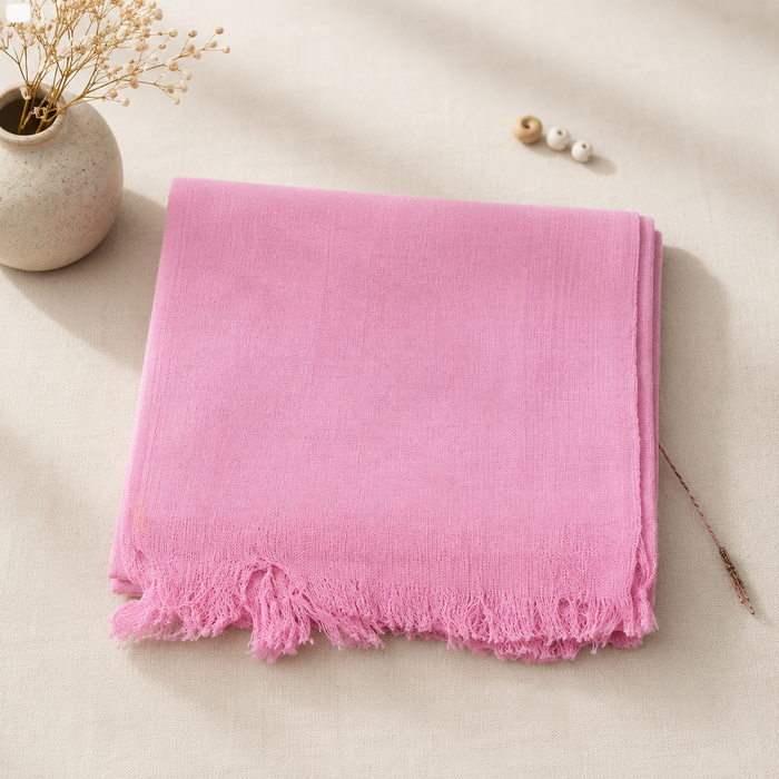 Premium Pink Khadi Cotton Khesh – Solid Handwoven Heavy Blanket / Throw with Fringes